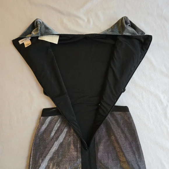 Arden B Metallic 90s Y2K Silver Cutout Black Trim Mini Dress NAT1 - Picture 11 of 11